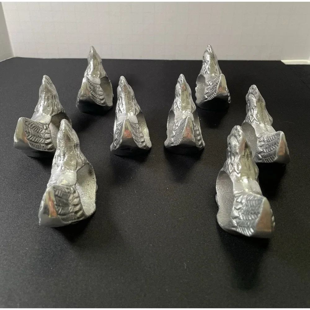 Vintage 1970s Set of 8 Pewter Chicken Rooster Napkin Rings French Country Rustic